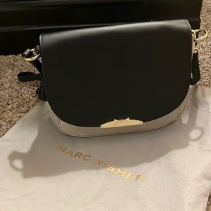 Real leather handbag! Black and cream with gold hardware. Mark fisher! New!